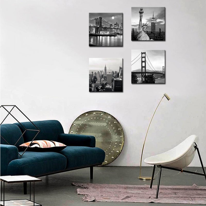 LevvArts Black and White City Wall Art Modern Brooklyn Bridge Picture Prints US Cityscape Canvas Artwork for Bedroom Home Decor - Image 4